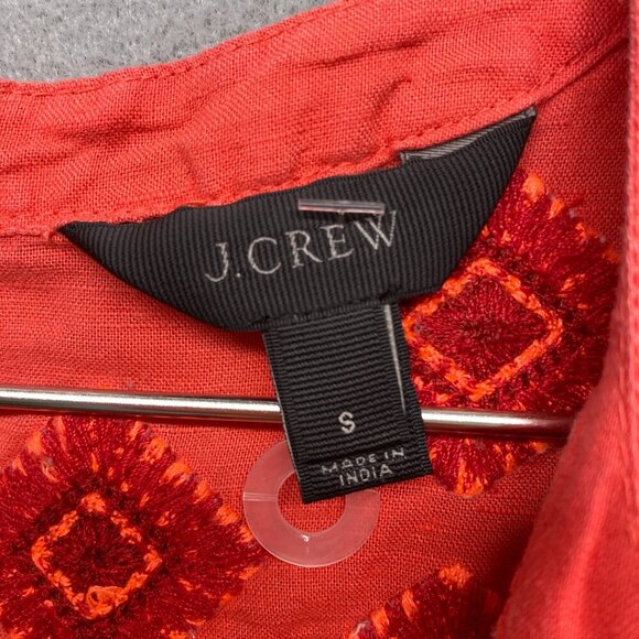 J Crew Dress Womens Small Orange Linen Blend Sleeveless Embroidered Casual - Picture 4 of 13